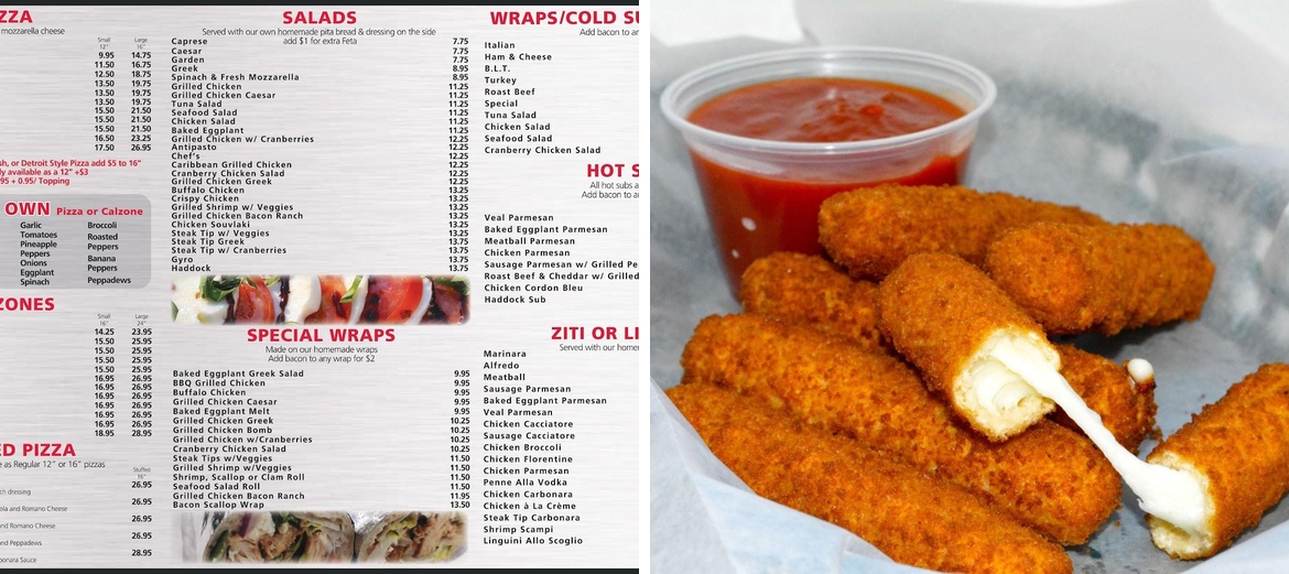 Kostas Pizza & Seafood Menu